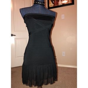 Little Black Strapless Dress with Ruffle Trim